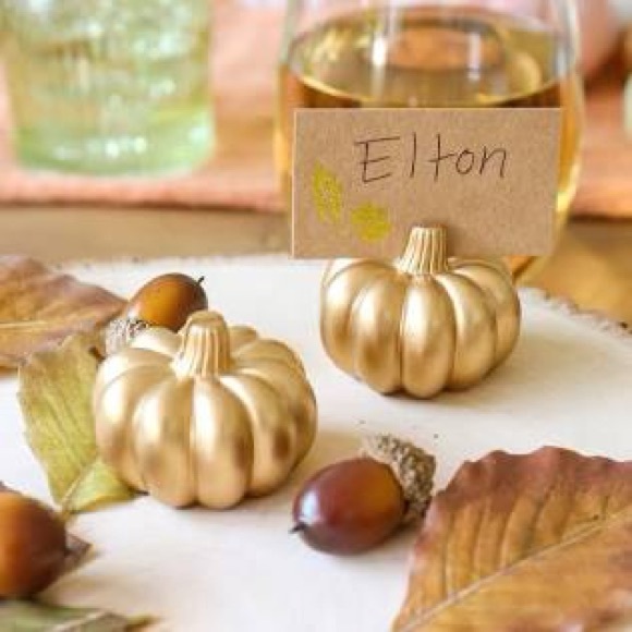 Fall Decor Mini Gold Pumpkin Card Holder -Set of 6, Thanksgiving- Wedding Decor - Picture 1 of 1